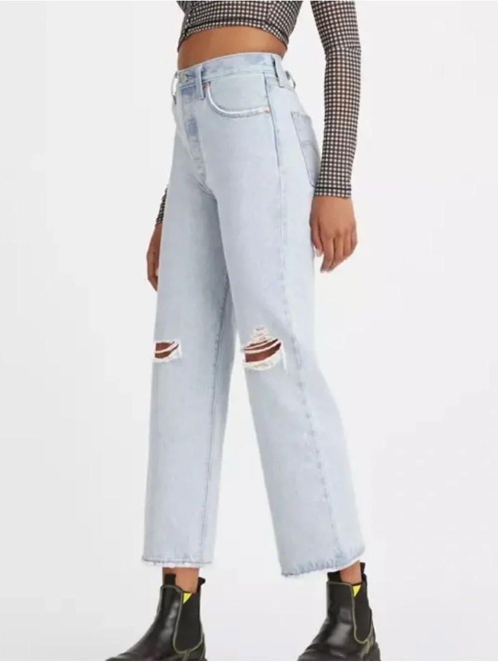 NWT Levi’s Ribcage Distressed Straight Ankle Jeans Light Wash Size 31